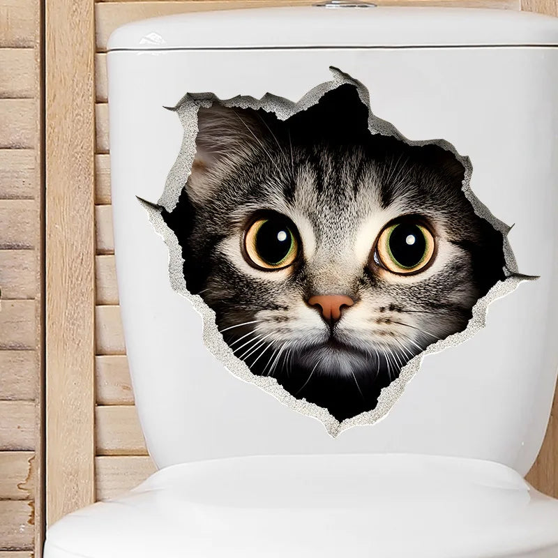 1pc Creative 3D Cracked Animal Dog Toilet Sticker