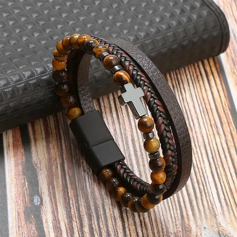 CowLost | jiayiqi-leather-bracelet-punk-hip-hop-metal-charm-tiger-eye-stone-beads-multi-layer-bracelet-for-men |19