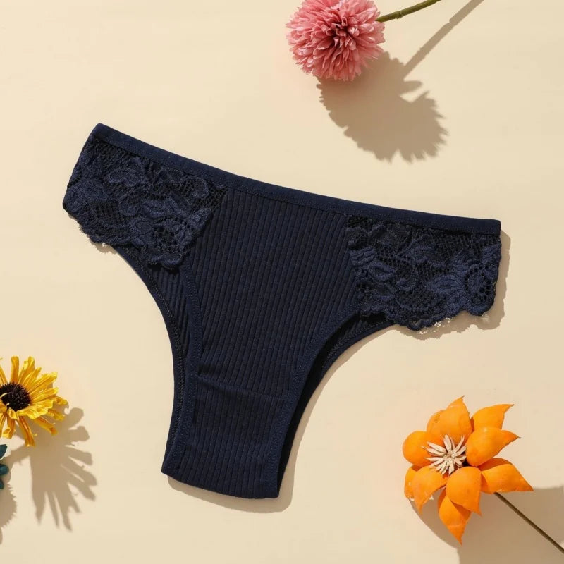 CowLost | product_id-4pcs-womens-cotton-ribbed-low-rise-brazilian-lace-briefs |10