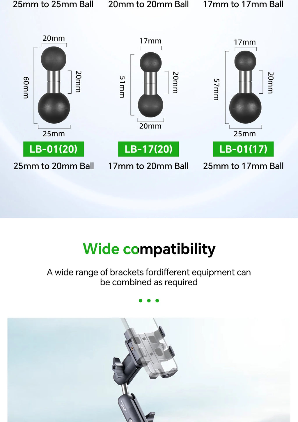 CowLost | product_id-fanaue-double-ball-mount-adapter-1-to-25mm-20mm-17mm-composite-extension-for-ram-mounts-double-socket-arm |11