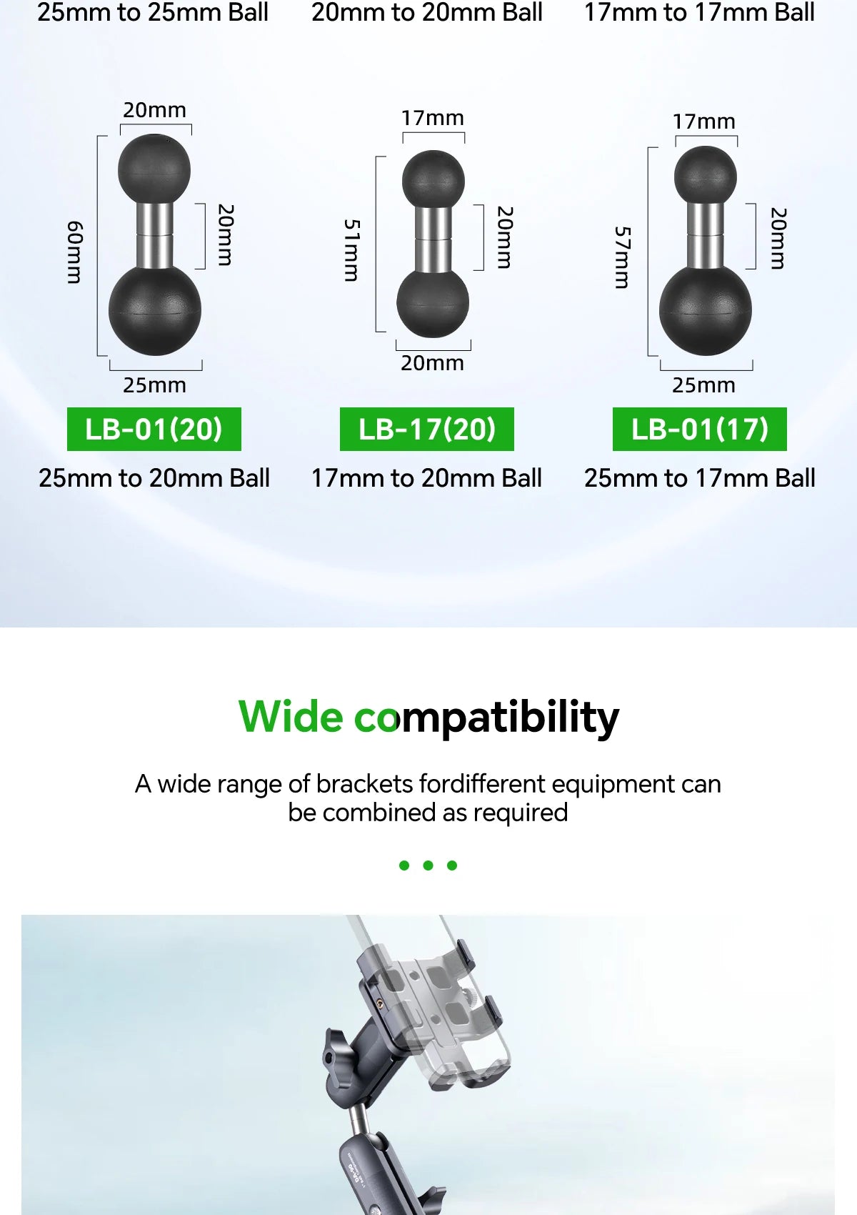 CowLost | product_id-fanaue-double-ball-mount-adapter-1-to-25mm-20mm-17mm-composite-extension-for-ram-mounts-double-socket-arm |11