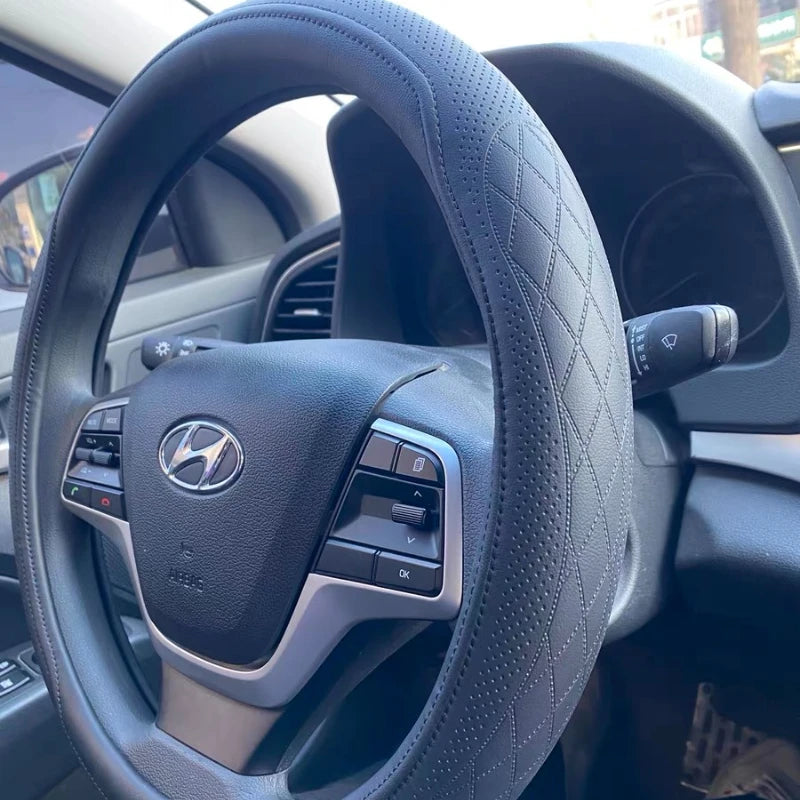 CowLost | napa-leather-perforated-patchwork-car-steering-wheel-cover |2
