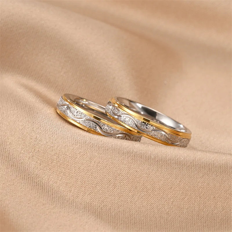 Stainless Steel Frosted Couple Rings for Men & Women, Valentine's Day Gift, Sizes 5-13