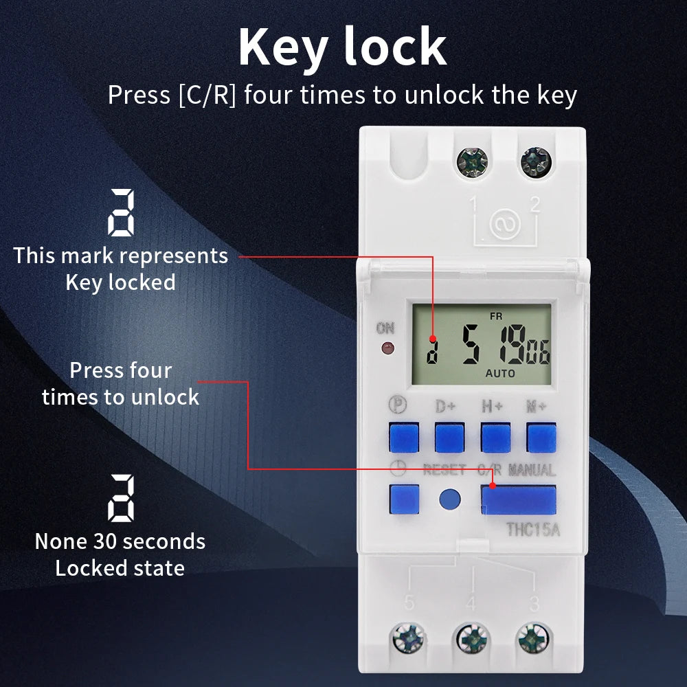 Digital 7-Day Programmable Timer Relay 220V 25/30A with Power Outage Memory