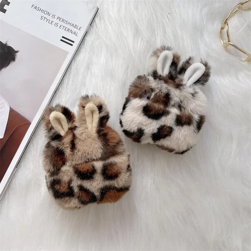 CowLost | cartoon-leopard-print-rabbit-ear-plush-earphone-case-for-airpods-1-4-pro-2 |3