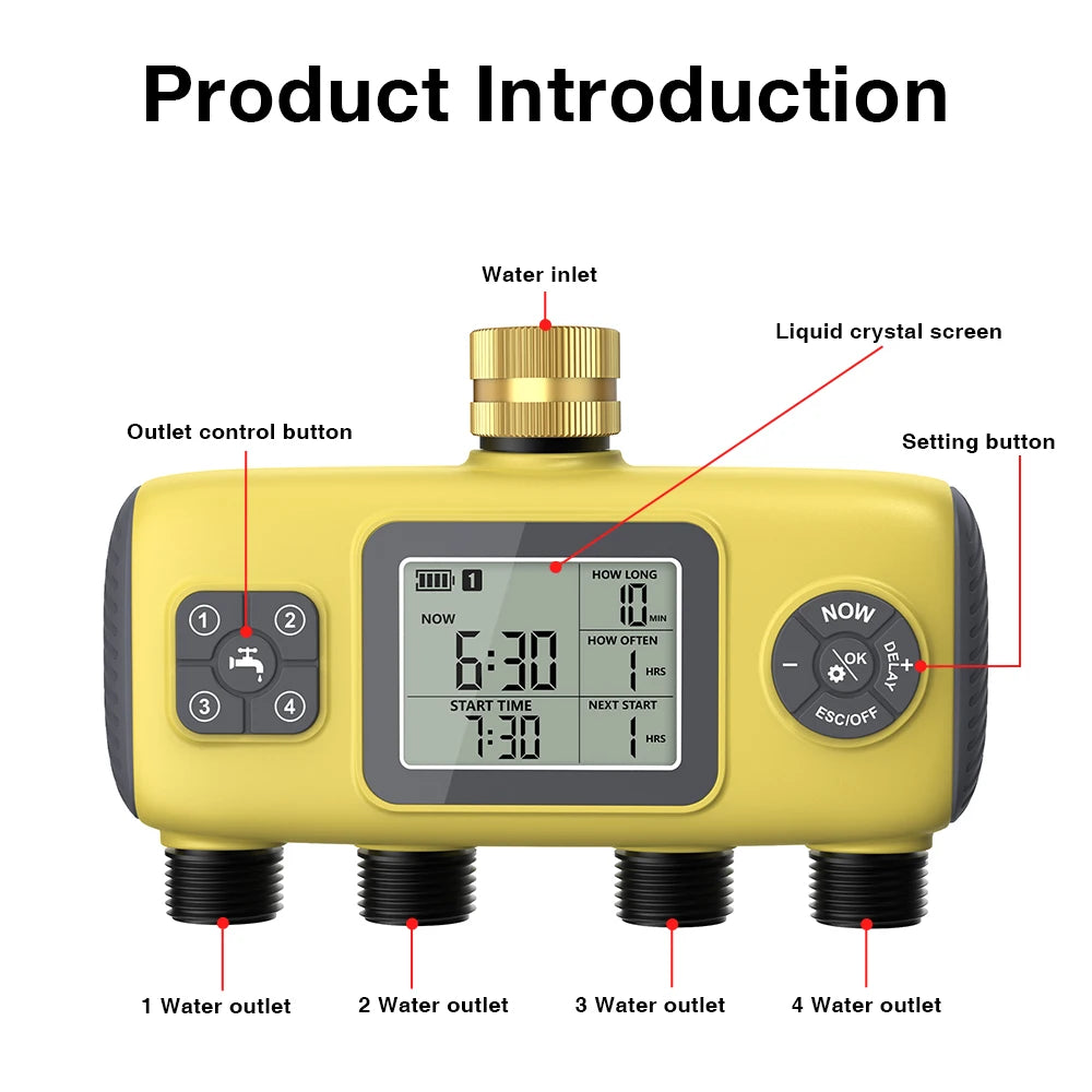 4 Zone Programmable Digital Garden Irrigation Timer for Greenhouse
