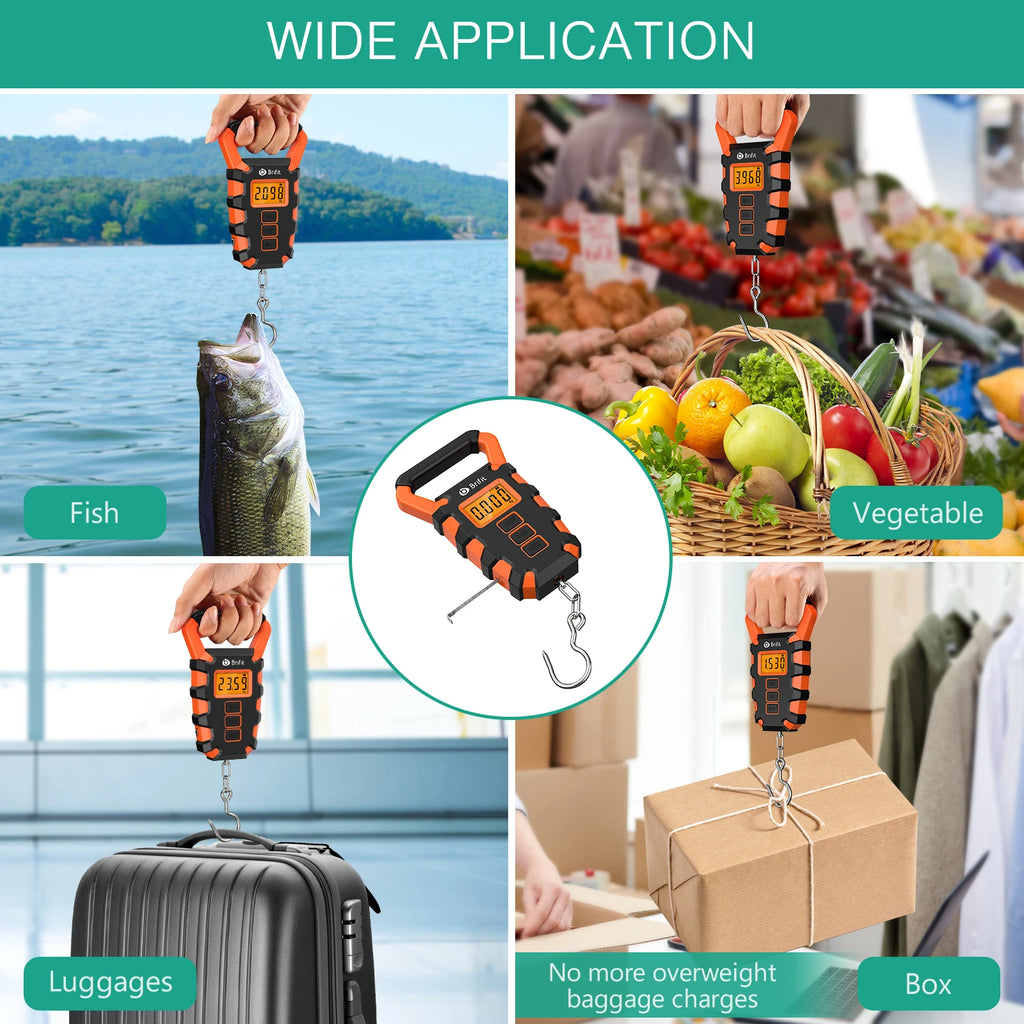 50kg Digital Fishing Scale with Fish Grip Ruler Waterproof Hanging Steelyard Scale for Luggage Travel