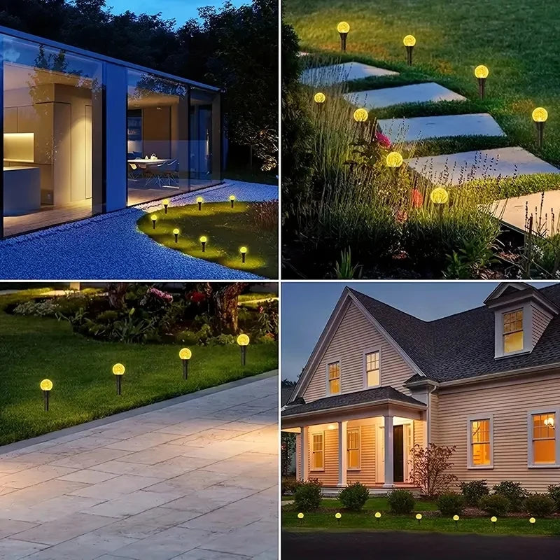 Solar Outdoor Fairy Lights Warm White LED Globe with 8 Modes Waterproof Stake Lamp for Yard Pathway