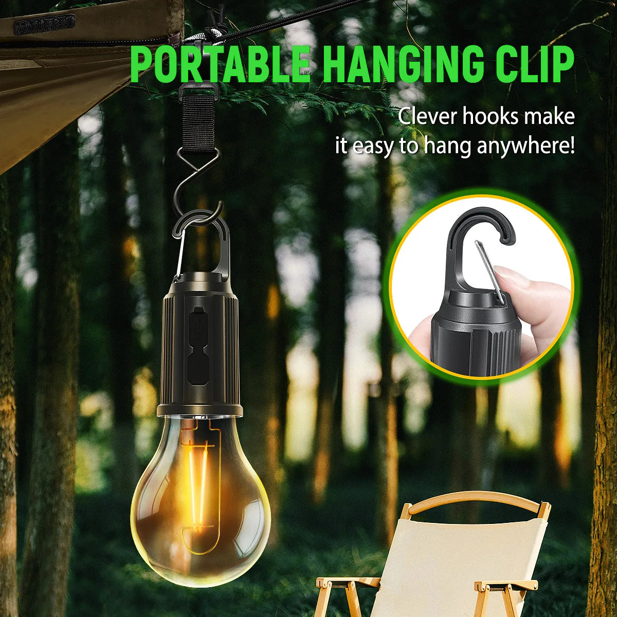 Camping Rechargeable Waterproof LED Tent Lights with Hook, 1/2/4pcs, 3 Modes for Hiking & Backpacking