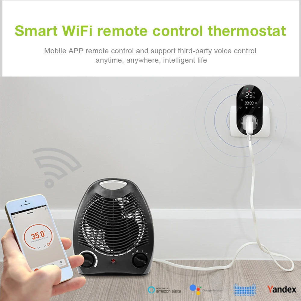 Tuya WiFi Smart Thermostat Socket 16A 220V APP Temperature Controller EU Plug