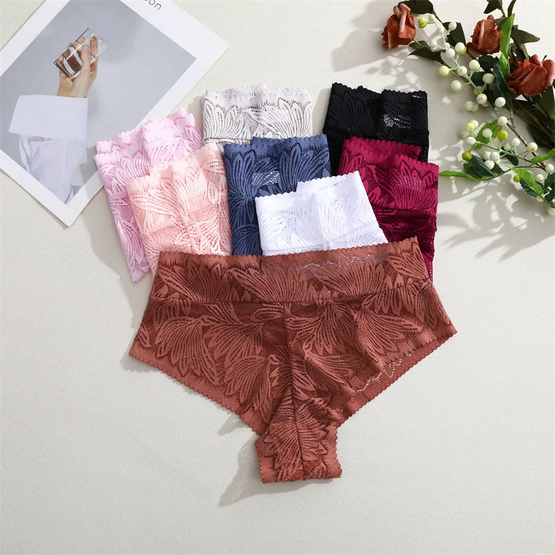 CowLost | activewear-pants-3pcs-lace-hollow-out-mid-waist-womens-briefs-set |8