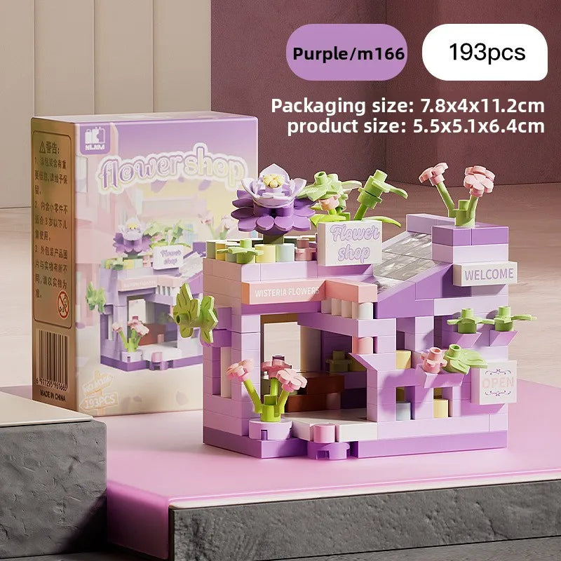 Mini City Street View Flower Shop Building Blocks Kit Educational Toy for Kids