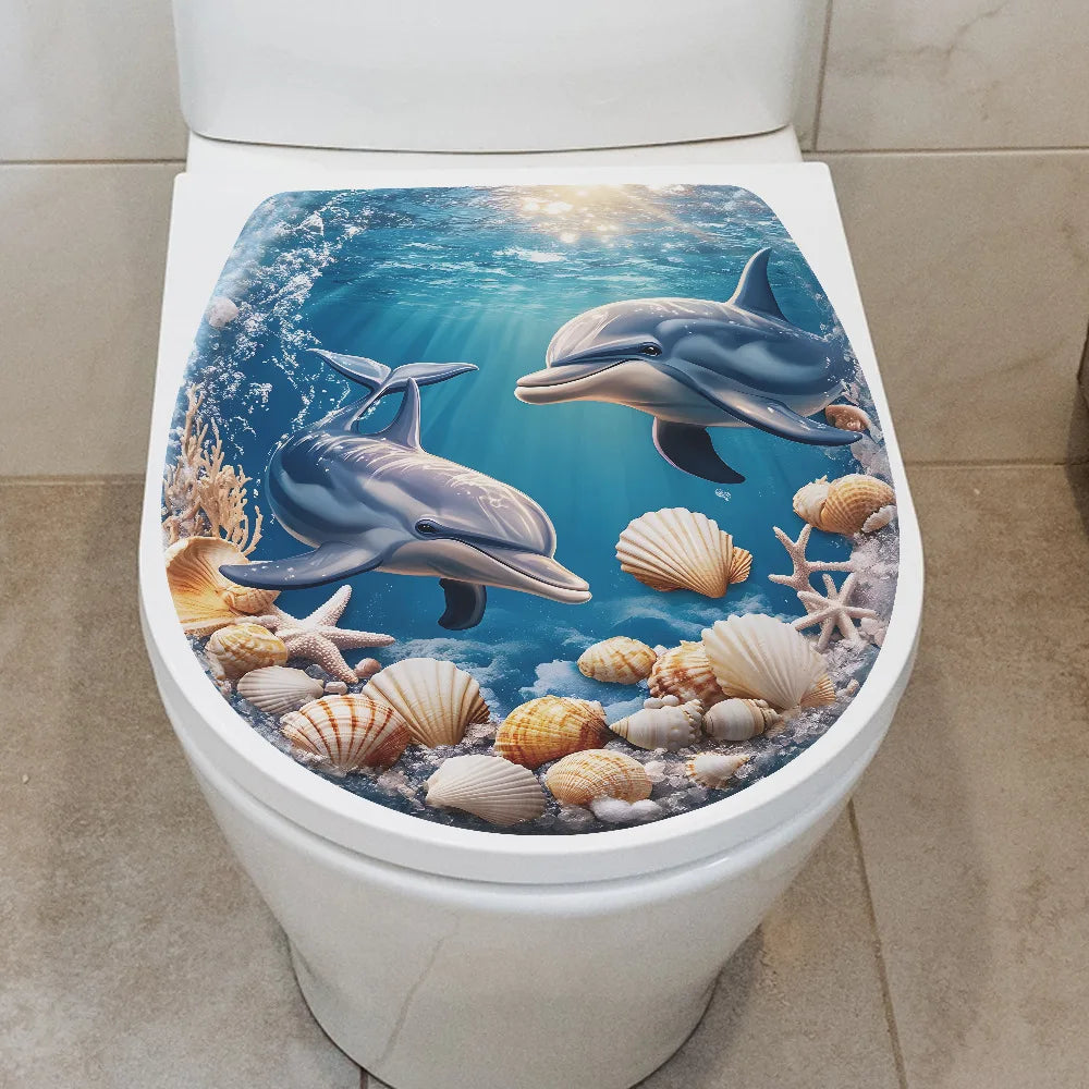 CowLost | 1pc-ocean-dolphin-shell-bathroom-toilet-sticker-decorative |8