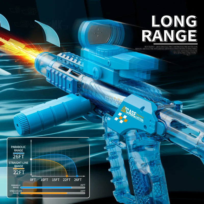 Long Range Electric Water Gun Toy with Automatic Sensor and Muzzle Flame for Kids