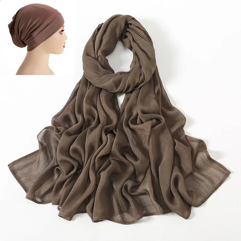 CowLost | 2pcs-set-hijab-matching-color-jersey-cap-lady-plain-viscose |23