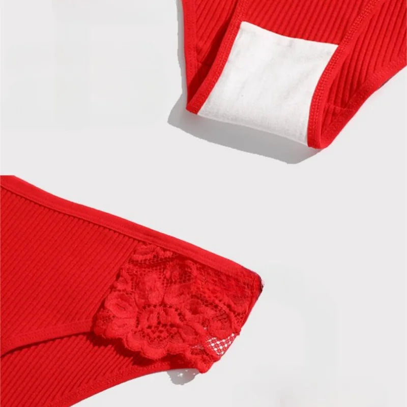 CowLost | product_id-3pcs-womens-cotton-lace-trim-low-rise-breathable-briefs-solid-panties |10