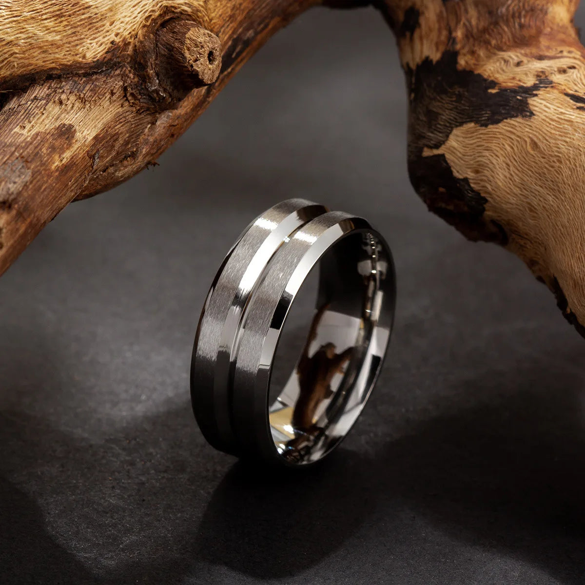 Titanium Steel Frosted Middle Groove Ring Adjustable Size 5-14 Unisex Jewelry Gift
