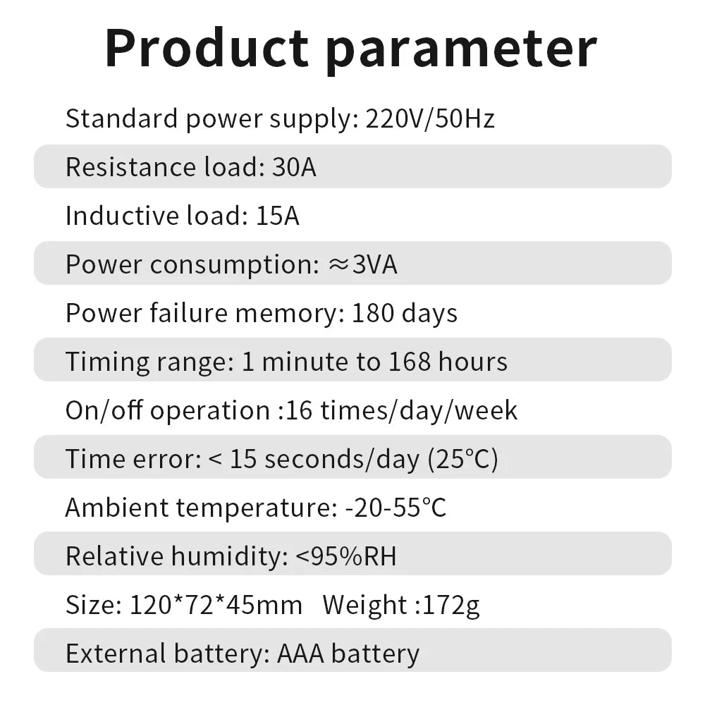 Digital 7-Day Programmable Timer Relay 220V 25/30A with Power Outage Memory