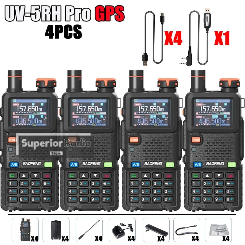 CowLost | intercom-accessories-baofeng-uv-5rh-pro-gps-walkie-talkie-10w-640-channels-type-c-charging-noaa-weather-2-4pcs |12