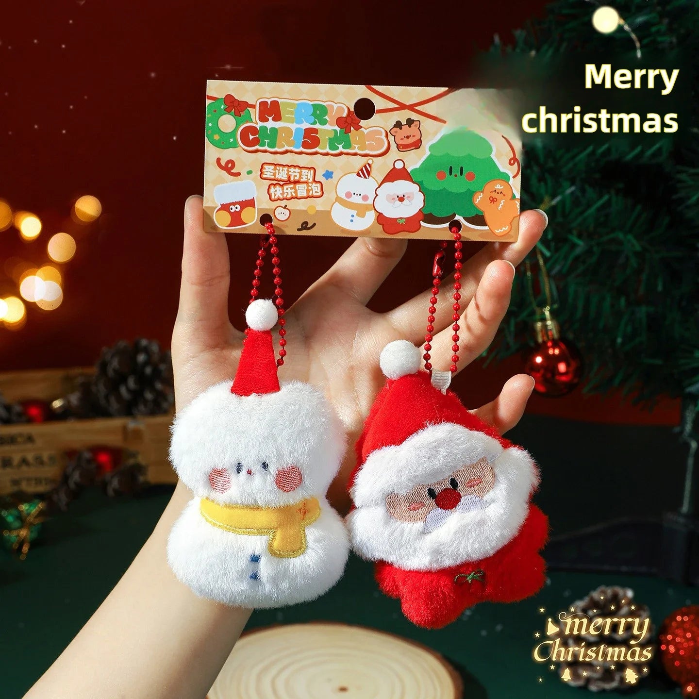 Cute Plush Santa Claus Christmas Tree Pendant Keychain Ornament Toy