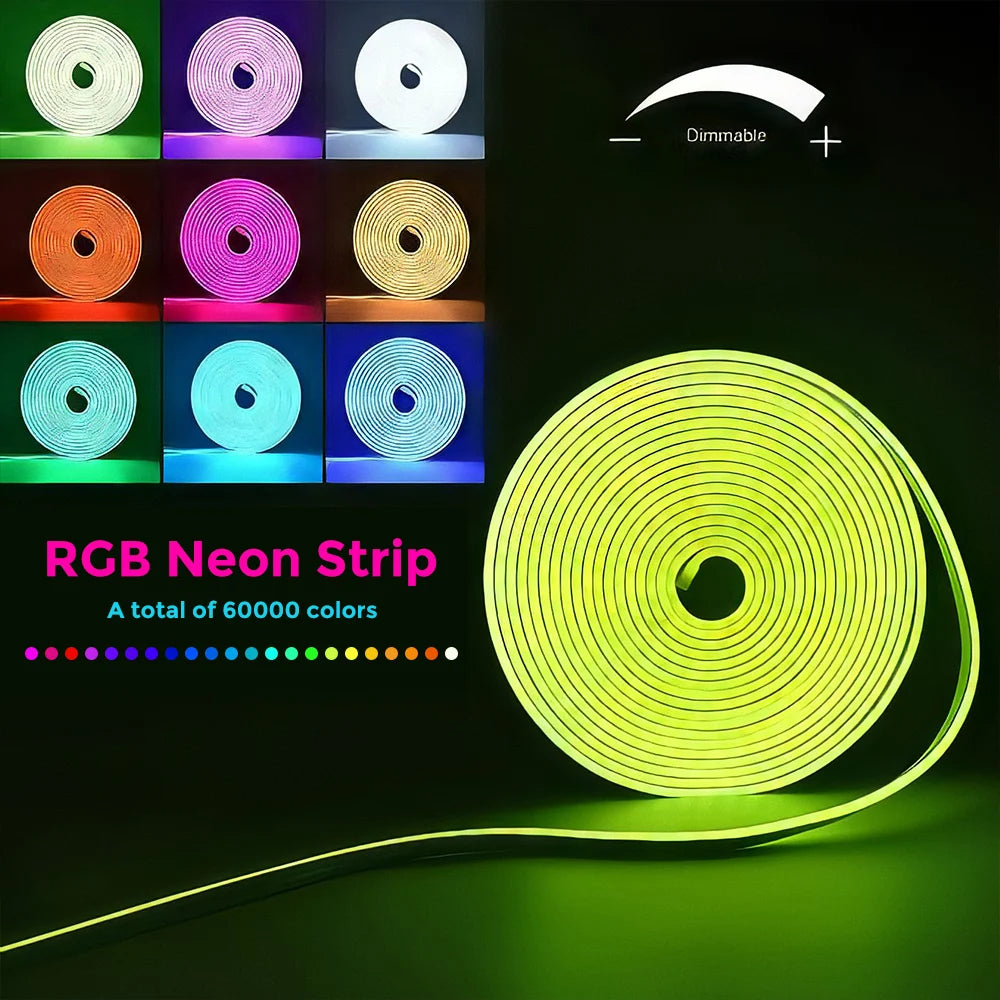 10M/5M Neon RGB 12V Waterproof LED Strip Lights with WiFi, Music Sync, Remote & App for Bedroom