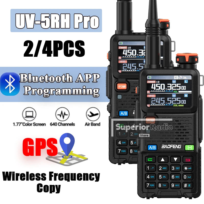CowLost | mobile-phone-cases-baofeng-uv-5rh-pro-gps-walkie-talkie-10w-2-4pcs-bluetooth-usb-c-charging |1