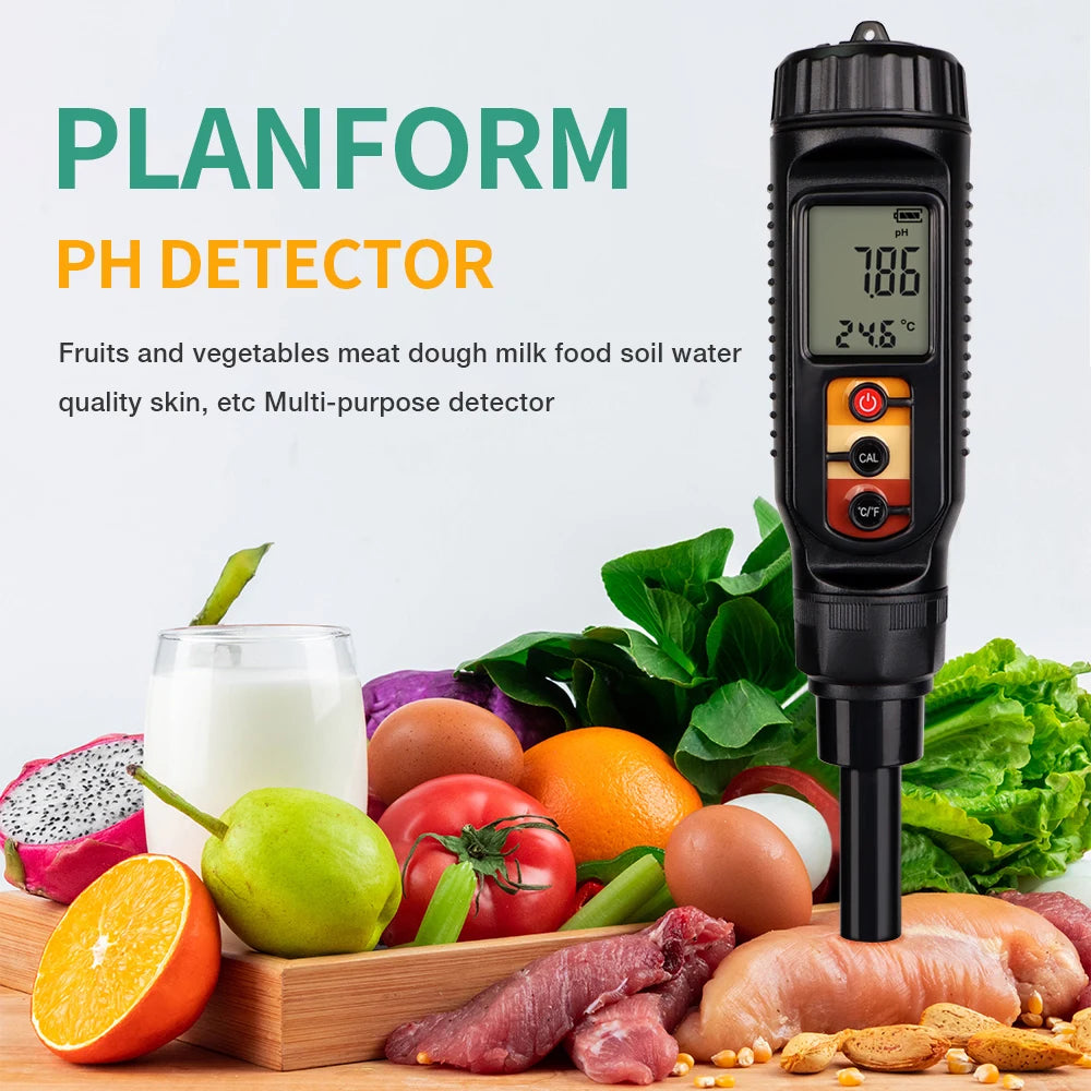 LCD Digital PH Meter 0.00-14.00 Handheld Soil, Food, Dough Acidity Tester for Fruit, Cheese, Meat, Skin