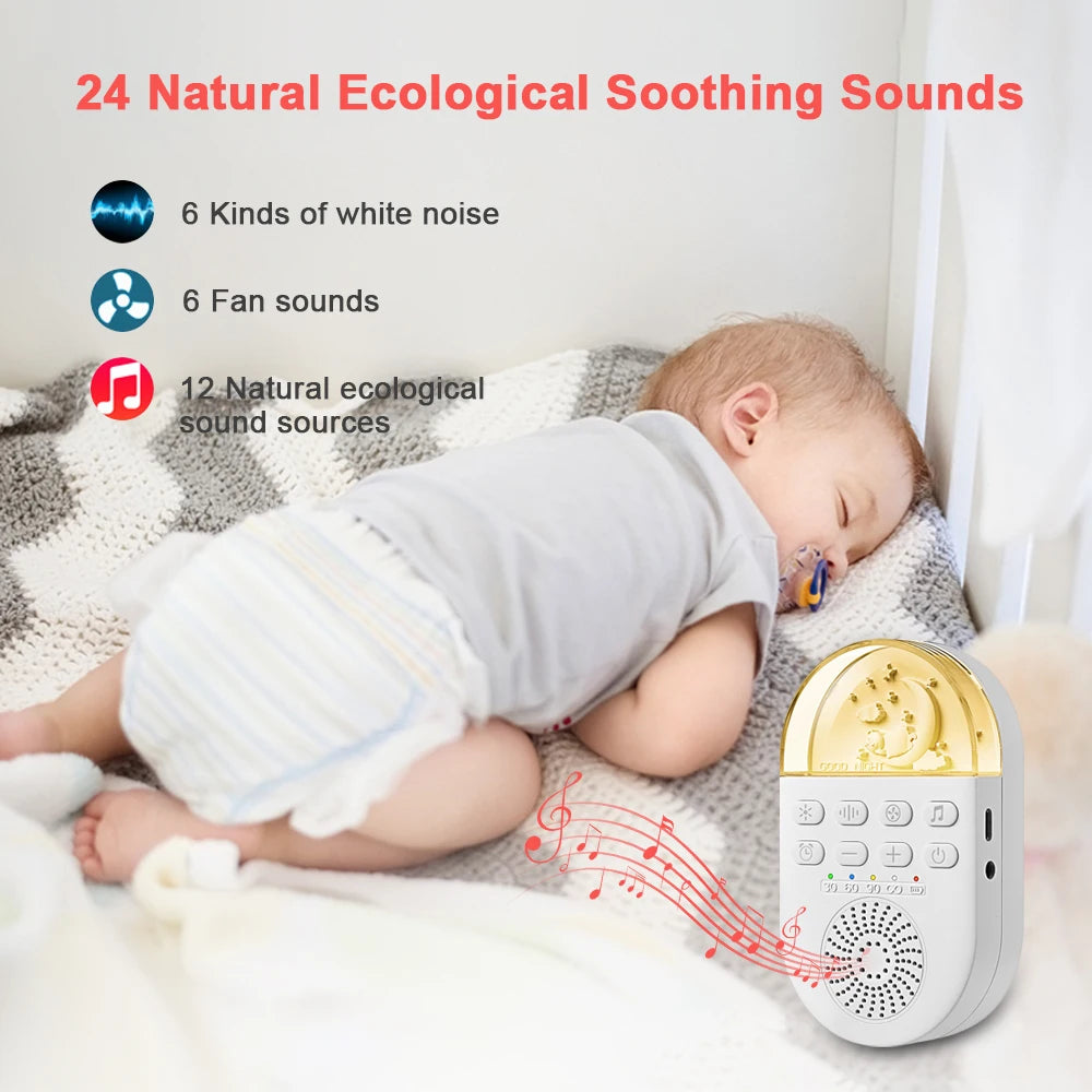 CowLost | portable-white-noise-baby-sleep-machine-24-soothing-sounds-soft-breath-light-30-60-90-timing-for-baby-adult-office-travel |8