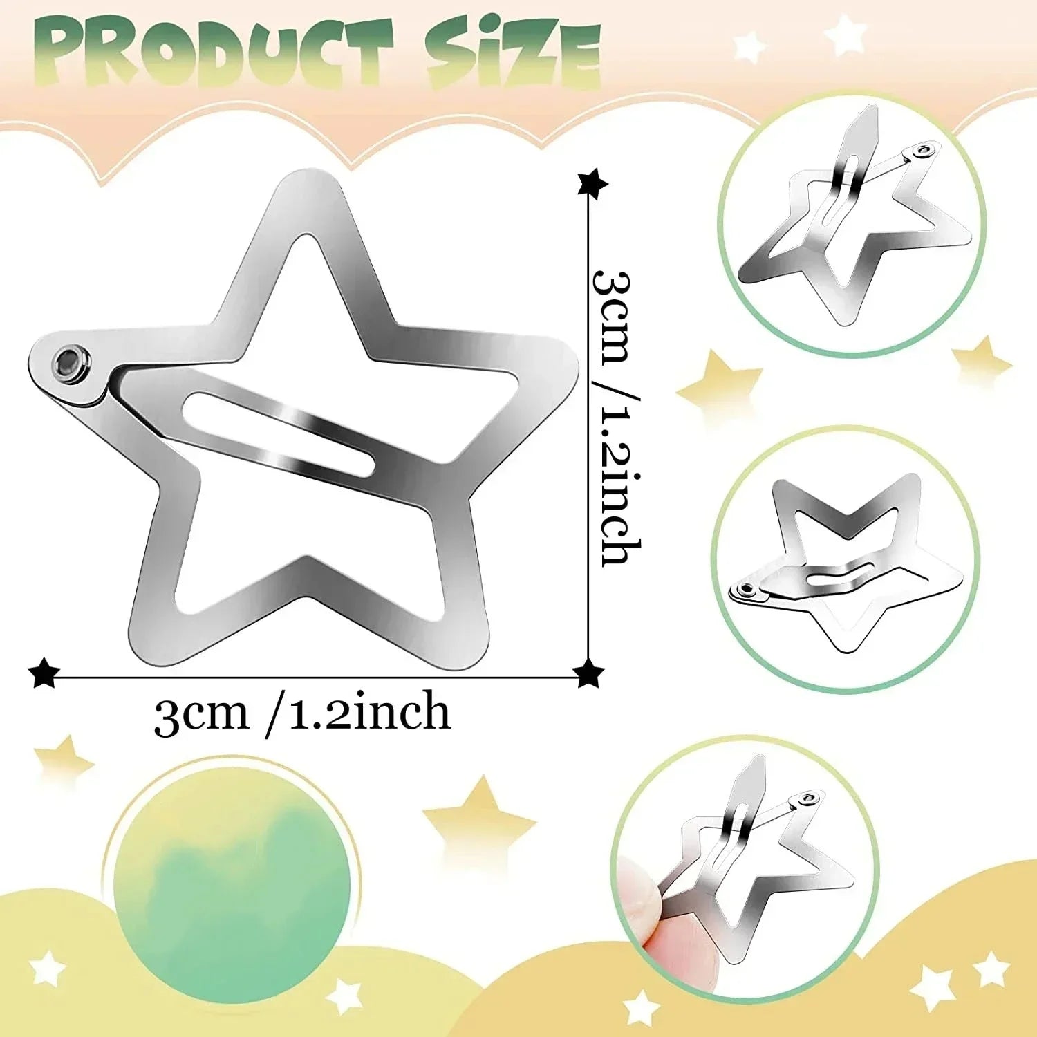 10/25/50/100/200pcs Sliver Y2K Star BB Hair Clips for Girls