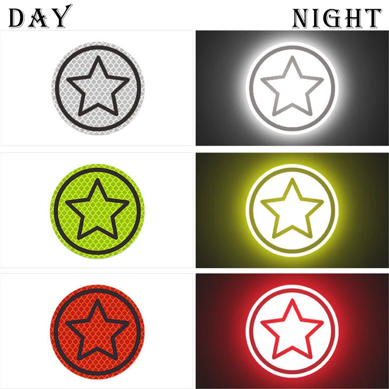 CowLost | 2pcs-set-car-bumper-reflective-safety-strip-stickers-car-circular-star-reflective-sticker-reflective-warning-safety-tape |2