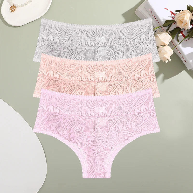 CowLost | activewear-pants-3pcs-lace-hollow-out-mid-waist-womens-briefs-set |24