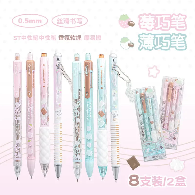 CowLost | product_id-2026-rosyposy-0-5mm-retractable-gel-pen-aesthetic-strawberry-music-notes-design-quick-dry-for-office-exam |24