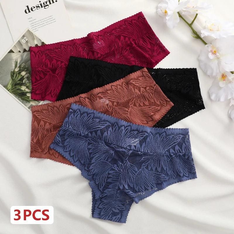 CowLost | activewear-pants-3pcs-lace-hollow-out-mid-waist-womens-briefs-set |1