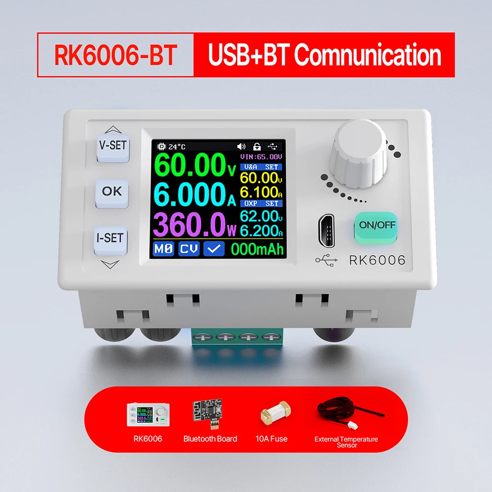 JUANJUAN RK6006-BT 4-Digit 60V 6A DC-DC Adjustable Buck Converter Power Supply