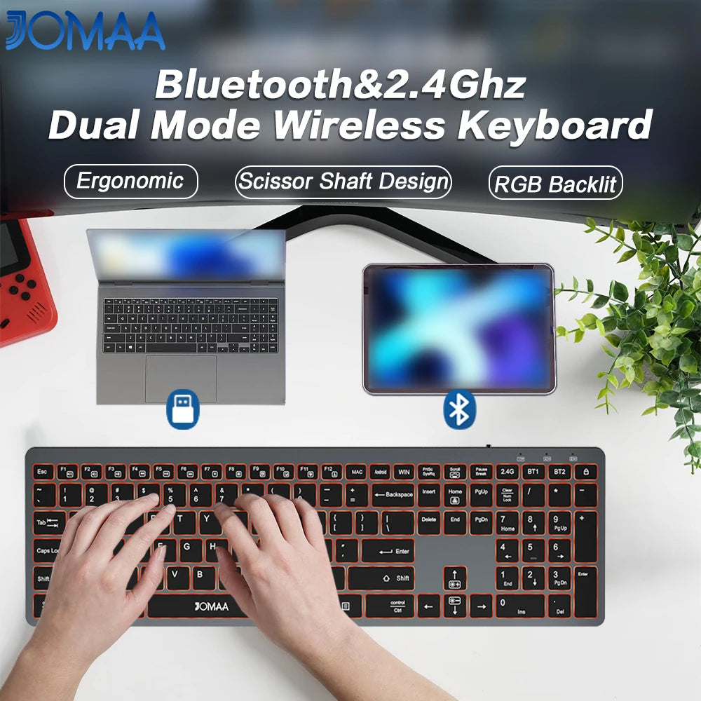 CowLost | product_id-jomaa-full-size-wireless-backlit-keyboard-2-4g-dual-bluetooth-rechargeable-silent-keyboard-for-pc-laptop |2