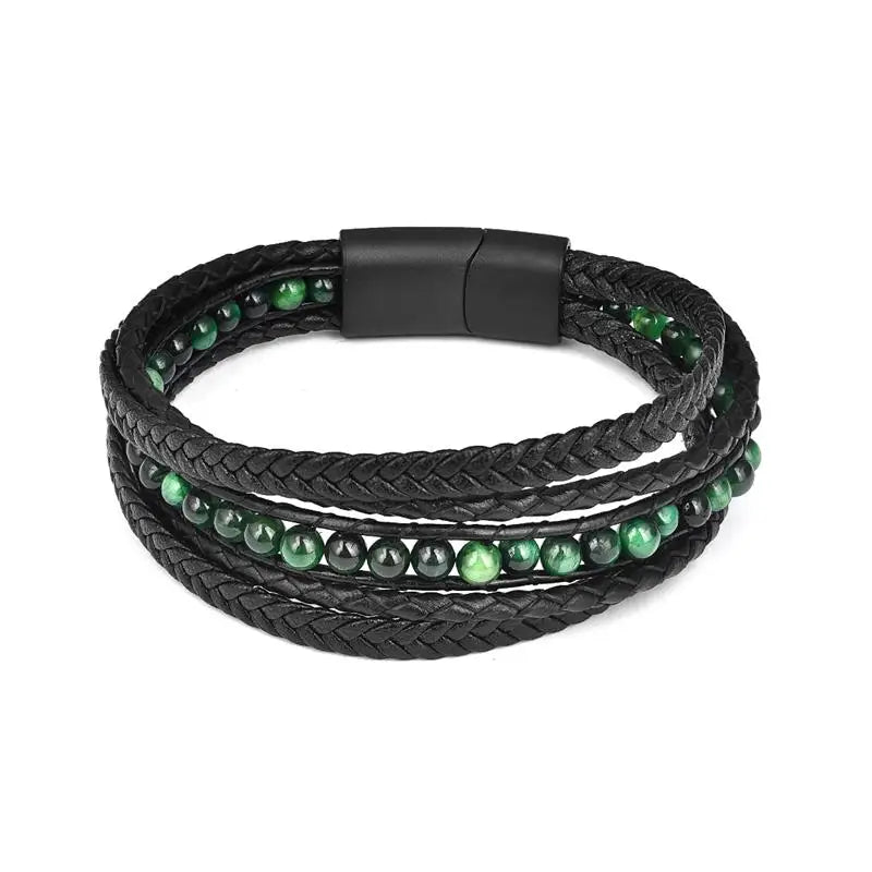 CowLost | badge-pass-holders-mens-natural-stone-beads-multilayer-leather-bracelet-with-magnetic-clasp |29
