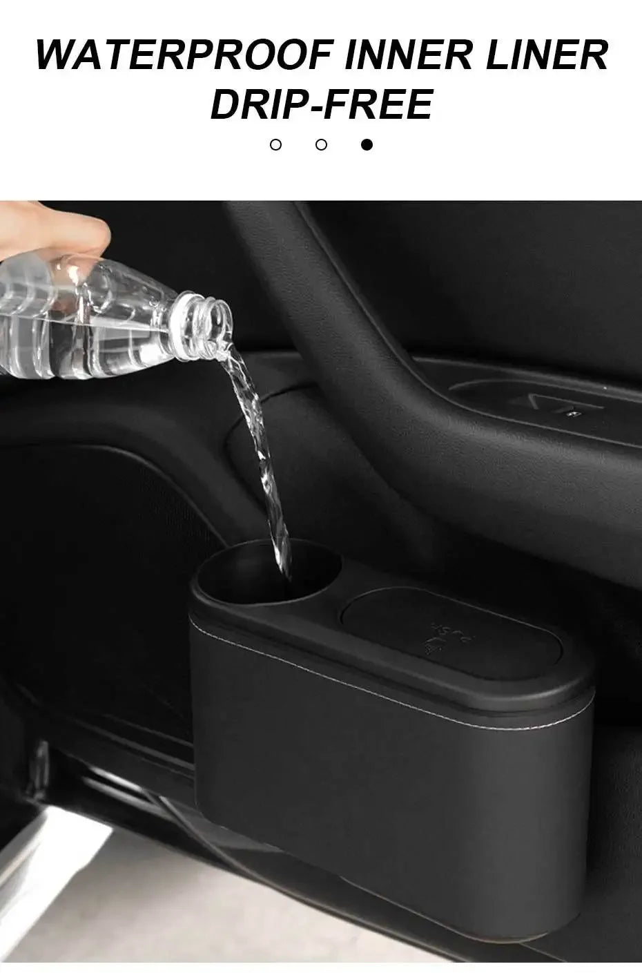 CowLost | can-organizers-product_id-car-rear-row-hanging-trash-can-with-abs-pressing-lid-and-drink-holder-universal-organizer |12
