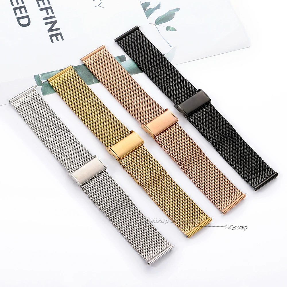 Quick Release Stainless Steel Milanese Mesh Watch Band 18mm 20mm 22mm Black Silver