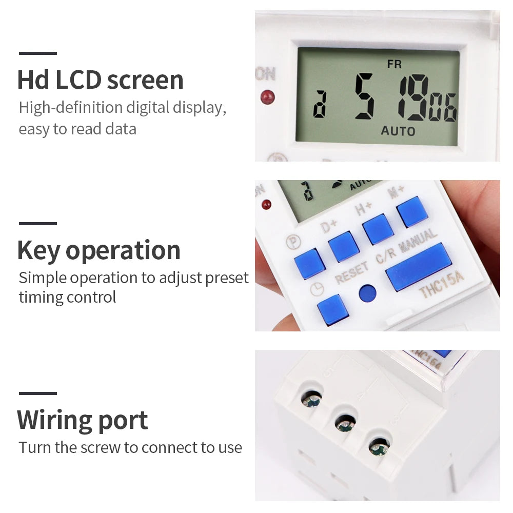 Digital 7-Day Programmable Timer Relay 220V 25/30A with Power Outage Memory