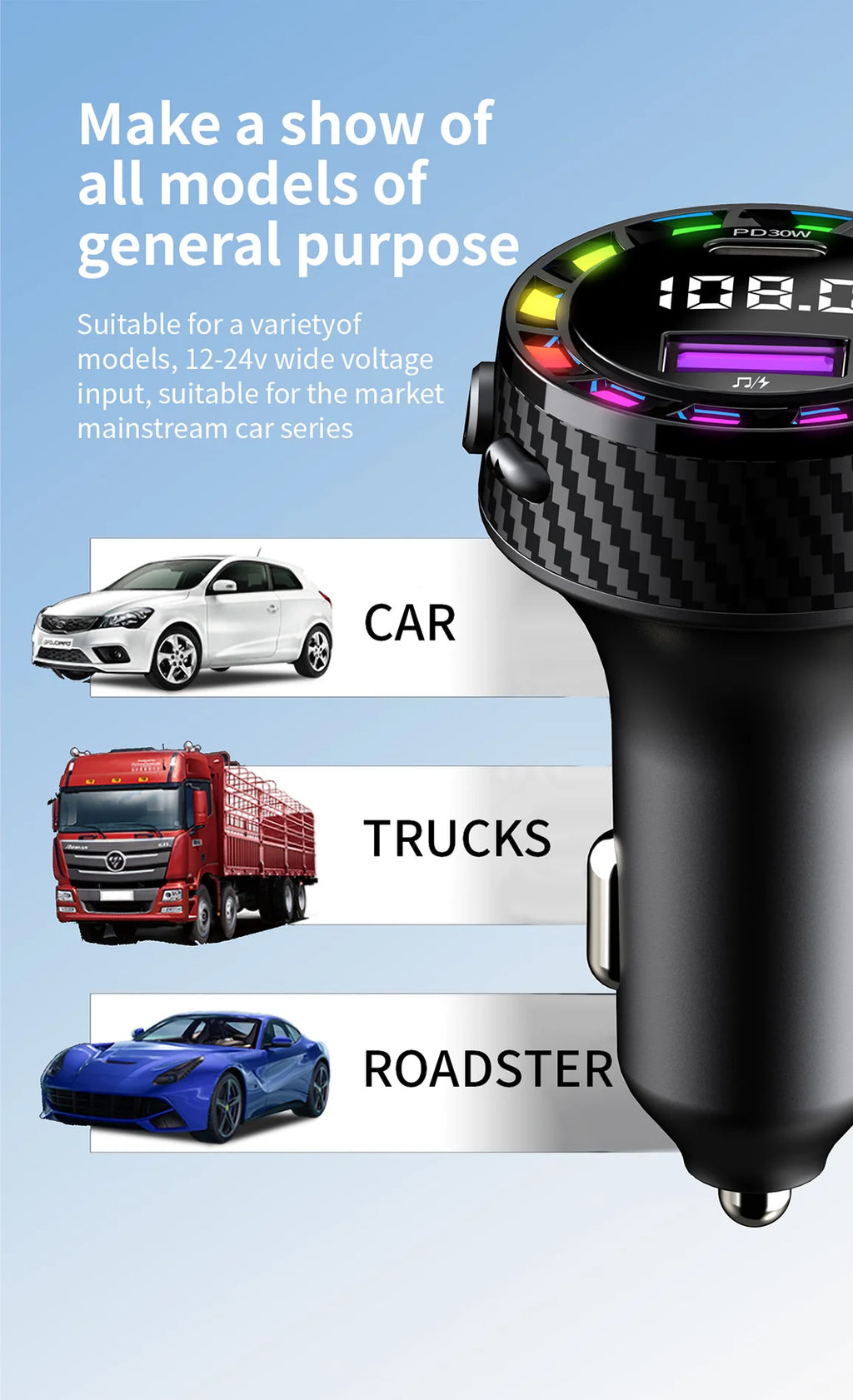 CowLost | usb-c-car-phone-charger-dual-pd-30w-2in1-with-voltage-display-bluetooth-5-3-super-fast-charge-adapter-for-iphone-samsung |18