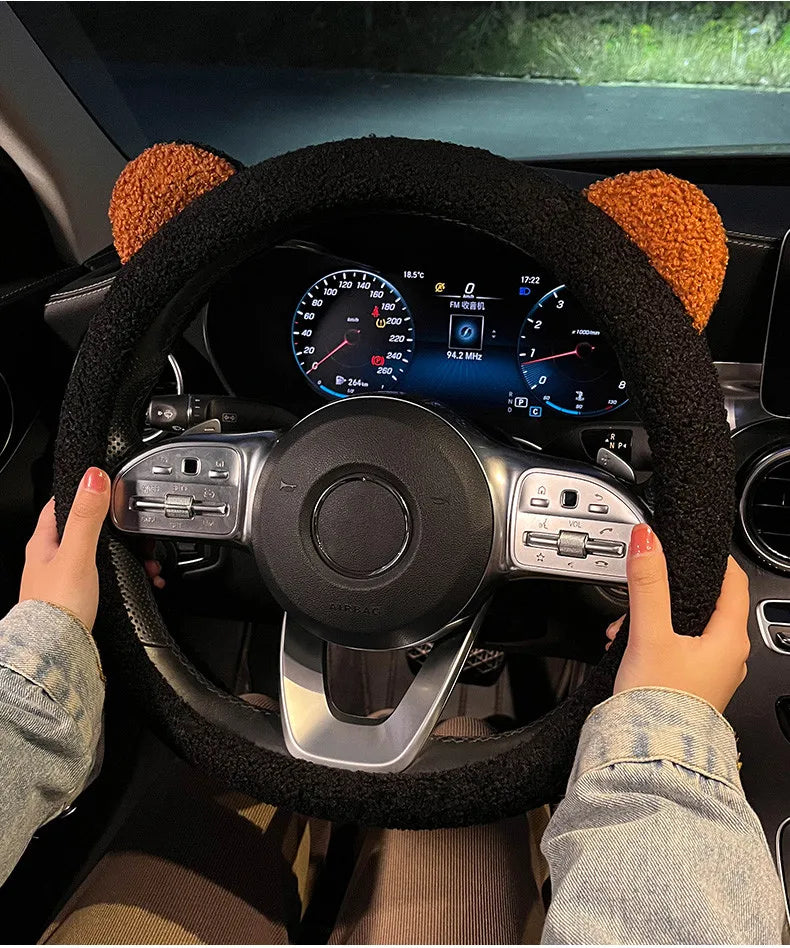 CowLost | winter-warm-soft-plush-cartoon-bear-ear-car-interior-accessories |9