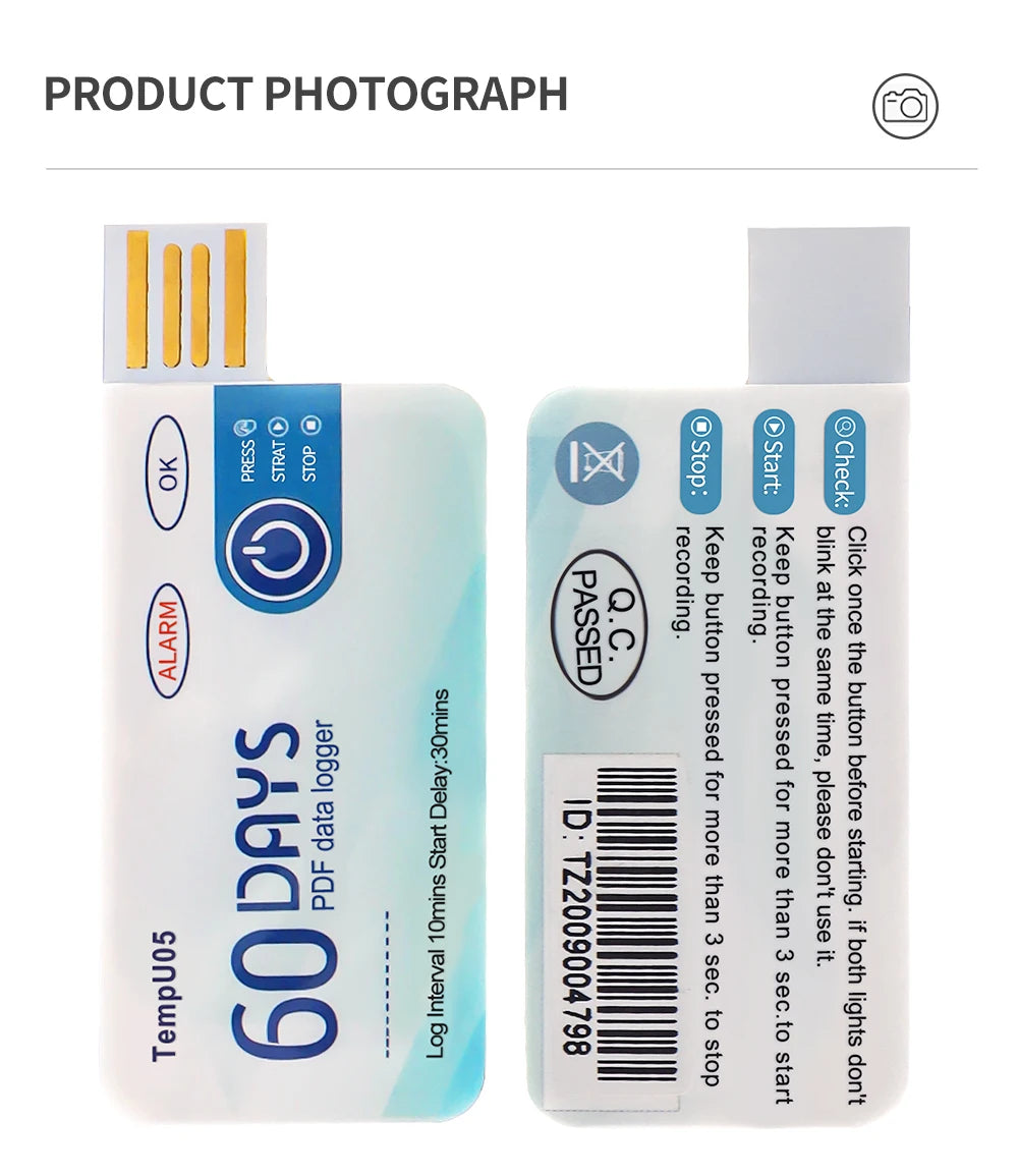 10PCS USB TempU05 Temperature Logger 60/90 Days Disposable PDF Report Cold-Chain Monitor