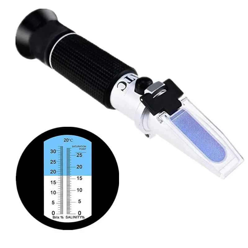 Handheld Brix & Salt Refractometer with ATC Dual Scale 0-32% Brix 0-28% Salt for Brine, Fruit, Beer