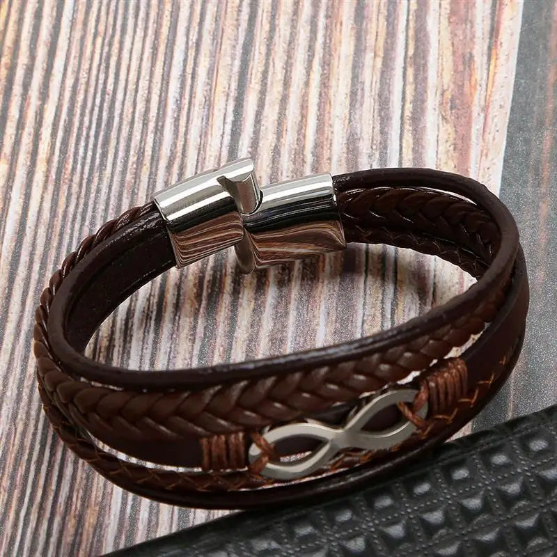 CowLost | infinity-symbol-charm-multi-layer-leather-bracelet-for-men |10