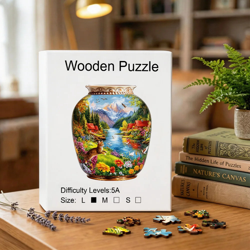 CowLost | product_id-premium-wooden-jigsaw-puzzle-vase-mountain-river-cat-landscape-irregular-animal-pieces-5a-difficulty |3