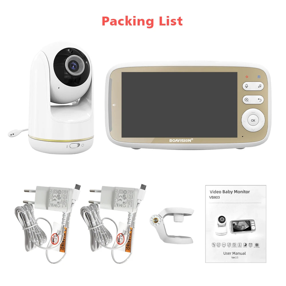 CowLost | vb803-baby-monitor-5-inch-720p-larger-display-with-camera-330-pan-135-tilt-3x-zoom-2-way-audio-night-vision-babysitter-camera |6