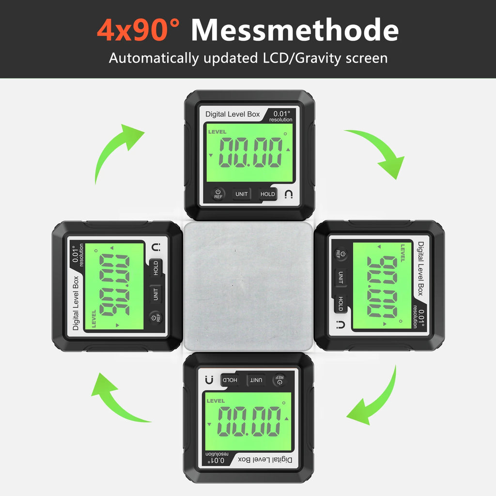 Digital Magnetic Inclinometer LCD Backlight Angle Finder 4x90° Protractor Level Box for Woodworking