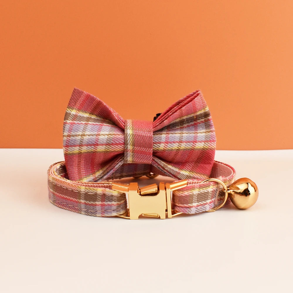 CowLost | cat-furniture-adjustable-plaid-cat-collar-with-bowknot-and-bell |11