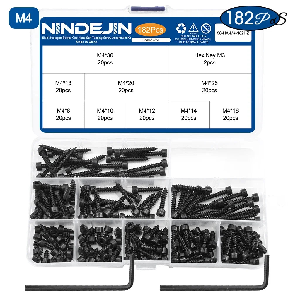 CowLost | nindejin-hex-socket-cap-head-self-tapping-screw-set-m2-m2-6-m3-m3-5-m4-carbon-steel |6