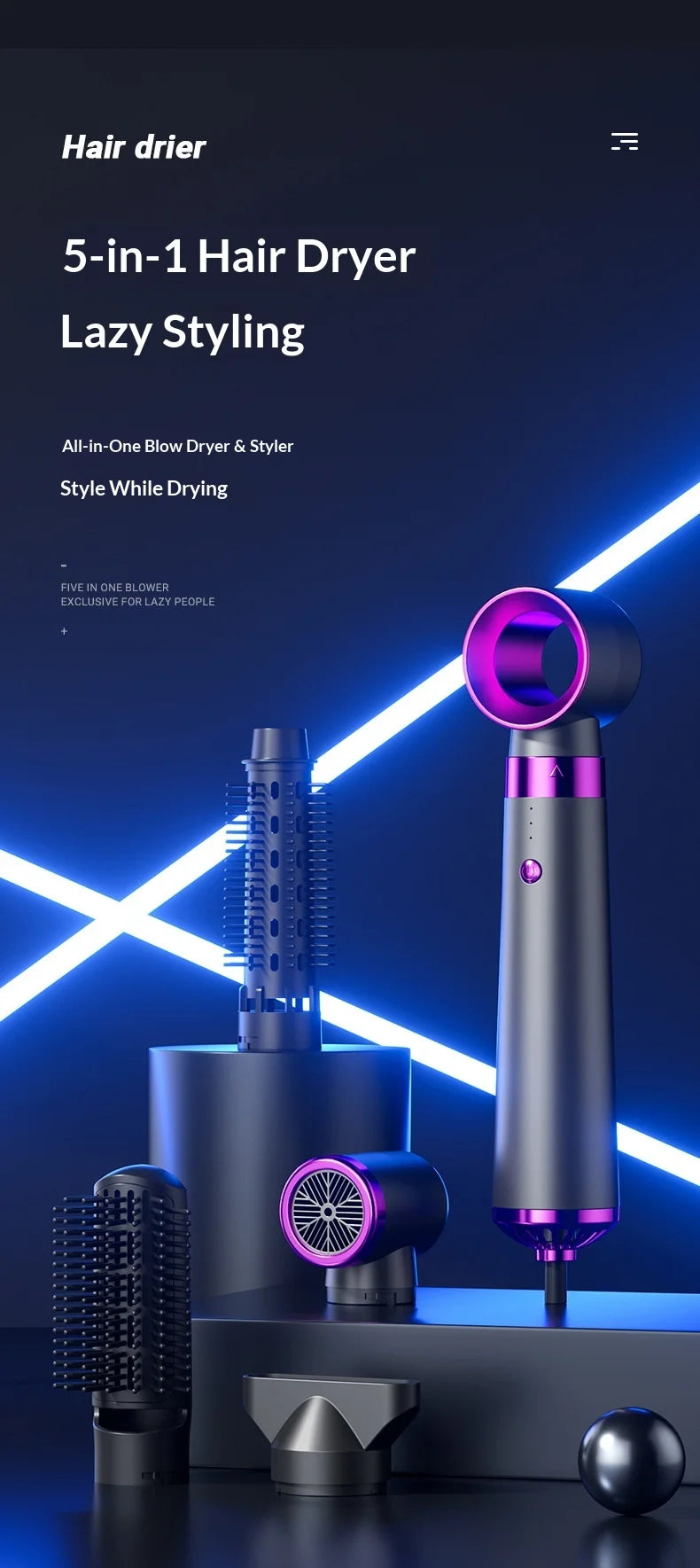 CowLost | product_id-homefish-5-in-1-electric-hair-dryer-with-straightener-curling-iron-hot-air-comb-diffuser-ac-motor |7
